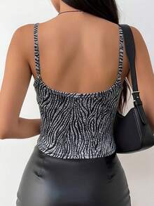 1pc Women's Sexy Leopard Print Sleeveless Halter Neck Casual Tank Top, Comfortable Minimalist Leisure Wear, Polyester - Black - View 2
