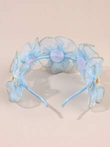 1pc Blue Girls' Mesh Headband With Shiny Floral Pearl Decor, Elegant Hair Accessory For Daily, Party, Gift, Holiday, Wedding, Suitable For Teenagers - Blue - View 5