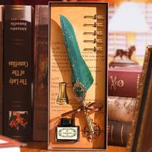 1 Set Gift Box Includes Stamp, Wax Seal, Feather Pen - Jubaboz Calligraphy Pen And Ink Pen Set, Dip Pen, Mechanical Gear Dip Pen, Goose Feather Pen Made Of Goose Feather, Themed Set, Birthday Gift, Holiday Gift - Multicolor - View 12