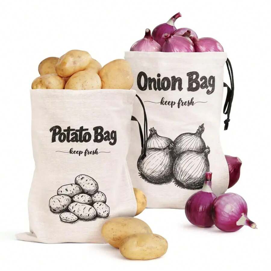 Bolsa Reutilizable para Almacenar Cebollas y Patatas, Bolsas de Lona Grandes con Cordón y Cierre Lateral, Organizador para Mantener Frescas las Verduras y Frutas ADJM - CSDS 1 pieza - Ver 1