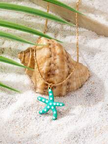 1件装极简主义海星吊坠项链，女士款 - 18K镀金不锈钢海星吊坠项链套装，夏季度假海滩饰品 - 彩色 - 查看 12