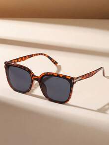 1 Paar quadratische Bohemien-Stil Modebrillen, gefüllt mit Sommer Strand Urlaub und Outdoor Reise Atmosphäre, lässiger quadratischer Rahmen, passend für Outfits und Rückkehr zur Schule Saison - Leopardengrau - Übersicht 2