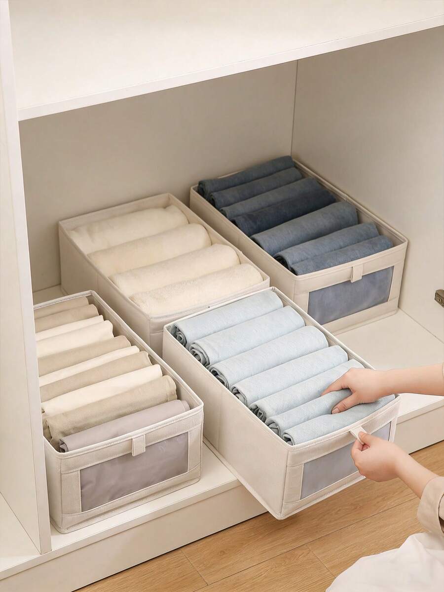 1 hộp đựng đồ bằng vải có thể gập lại, trong suốt, dùng để sắp xếp quần áo trong tủ quần áo, thích hợp đựng quần áo, quần dài - Giỏ đựng đồ hình chữ nhật đa chức năng, bộ hộp đựng quần áo trẻ em dùng để sắp xếp quần áo trẻ sơ sinh, tất, đồ chơi, v.v. - Nhiều màu - Xem 1