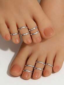 10 件装银色可调节脚趾环，女士简约可叠戴脚部饰品，夏季沙滩赤脚配饰 - 腳戒10件 - 查看 4