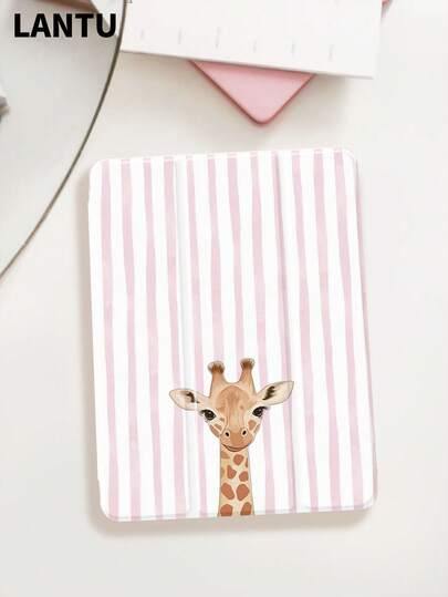 1pc Cute Bow Tie Giraffe Striped Pattern Tablet Protective Case, Compatible With Apple 10.2" / Pro 11" 2020/2021, (A16) 11" 11th Gen 2025, 9th/10th Gen, Air 4th 10.9", Galaxy Tab S6 Lite 10.4", /, Anti-Drop, With Pencil Slot, Support Sleep/Wake, Romantic Valentine's Day Gift