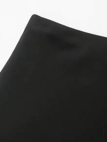 Women's Asymmetric Lace Patchwork Silk-Feel Skirt Black Spring - Black - View 3