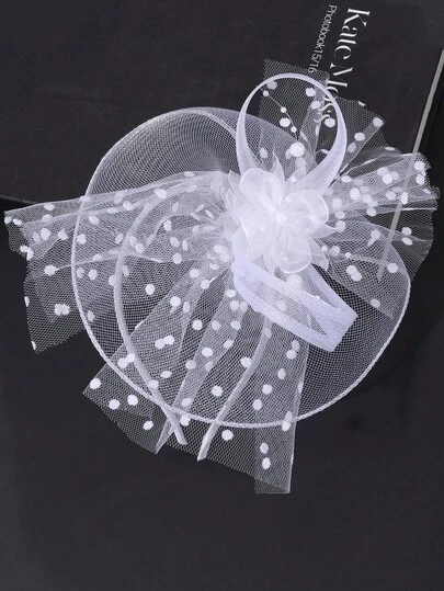 1件白色波点网纱发带，适合女孩佩戴，花朵装饰，精致发箍，优雅发带，婚礼派对节日派对发饰，少女青少年发饰