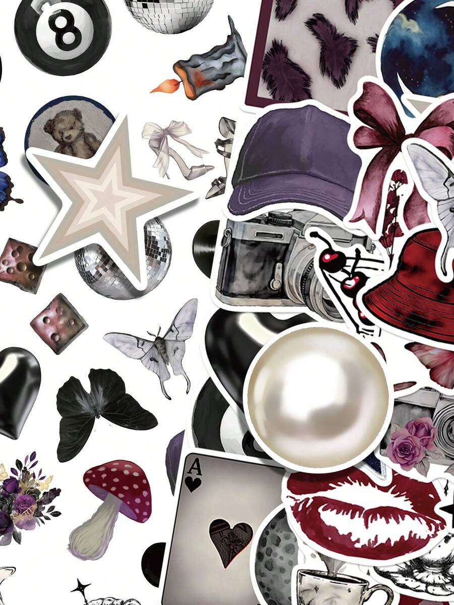 50张Pinterest女孩主题贴纸，美感十足，可用于日记本、手机壳、平板电脑、水瓶、办公桌、头盔、自行车、行李箱等，防水贴纸 - 彩色 - 查看 1