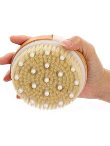 1pc Natural Bristle Round Exfoliating Shower Brush, Gentle Body Scrubber, High Quality Wooden SPA Bathing Essential, Bathroom Accessory, Shower Must-Have, Dry Brushing - A - View 11