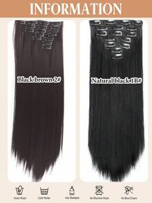 Set de 7 extensiones de cabello sintético de 18 a 32 pulgadas con clips, piezas de cabello negro grueso y natural - Marrón oscuro - Ver 7