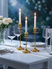 斋月月亮/星星烛台,金色金属锥形烛台套装,装饰烛台,适用于餐桌、家居装饰、房间装饰、派对和节日装饰,饰有星星、月亮和灯笼图案 - 送给家人和朋友的完美礼物 - 金色 - 查看 9