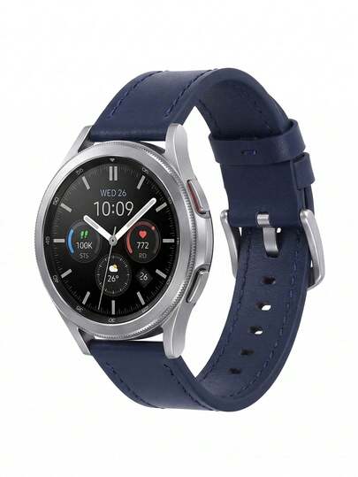 1PC Men Women 20mm 22mm Premium Blue Leather Watch Band Compatible With Samsung Galaxy Watch 7/6/5/4/Classic/Active 2 Compatible With Huawei Watch GT 6/5/4/3/2/Pro, Stylish Sporty Replacement Strap With Blue Stitching & Stainless Steel Buckle, Durable Soft Leather Wristband For Men Women, Suitable For Formal Occasions & Daily Wear, Business Casual Smartwatch Accessories Gift For Men, Husband, Father,Christmas Gifts,Birthday Gifts,Holiday Gifts