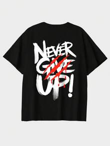 100% Cotton Unisex Black T-Shirt, Inspirational Theme, Spring/Summer Seasonal New Arrival Sports Top, Loose Fit,Fashionable Soft Breathable Unisex Short-Sleeved Top - Black - View 3