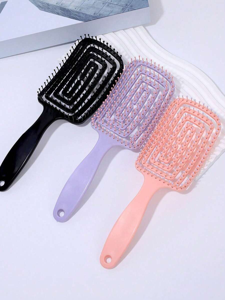 1把黑色野猪鬃毛桨式梳，干湿两用，可用于头皮按摩，男女通用尼龙美发造型梳 - A - 查看 1