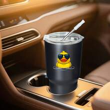 30oz Stainless Steel Tumbler Black White Options,  Duck Wearing Sunglasses Floating In Water Graphic Cups, Insulated Travel Coffee Mug With Lid And Straw , Double Wall Vacuum Reusable Travel Cups, Funny Birthday Party Gift For Women & Men - 黑色 - 查看 2