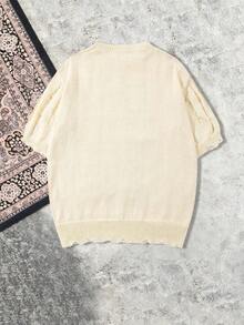 男女通用韩版纯色休闲宽松落肩圆领短袖上衣，春夏款 - 杏色 - 查看 3