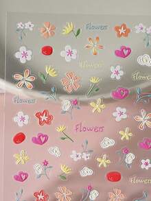 1 pieza Pegatina de arte de uñas floral y colorida, Calcomanías de uñas con patrón de flores en relieve 5D de primavera/verano, Aplicable a uñas, fundas de teléfono, espejos de maquillaje, tazas, lindas pegatinas decorativas para uñas - vistoso - Ver 1