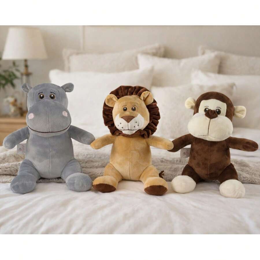 Safari Trio 35cm Plush - Elephant, Giraffe, Hippopotamus, Lion, Monkey - Gift Toy, Cute Animal Friends, Same As Photo, Jungle Kingdom, Madagascar - 河馬獅子猴子三人組 - 查看 1