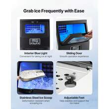 Máquina comercial para hacer hielo, 90 libras/24 h con 12 libras de almacenamiento, 32 cubitos por ciclo, máquina para hacer hielo independiente y de encimera de acero inoxidable con pantalla LED y autolimpieza, para bares domésticos y restaurantes. - 90 libras/24 h - Ver 8