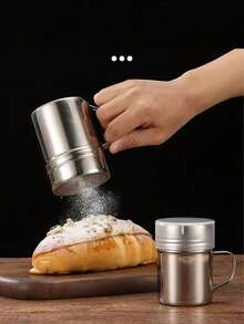 1pc Stainless Steel Powder Shaker With Mesh Holes, Pepper Grinder, Fancy Coffee Powder Dispenser - Model With Handle - View 3