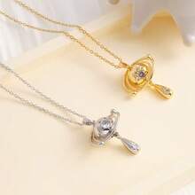 1pc Fashionable Micro-Inlaid Full Diamond Saturn Brooch Titanium Steel Necklace, Luxury Design Celestial Body Clavicle Chain, Suitable For Wedding, Party And Daily Wear - Multicolor - View 2