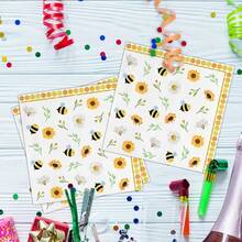 20pcs/40pcs/60pcs,Bee Paper Napkins 16.5 X 16.5 Cm Daisies Print Disposable Luncheon Napkins 2-Ply Yellow Honeycomb Lunch Paper Tissues With Sunflower & Daisy Design For Spring Summer Home Dinner Buffet Tableware Party Supplies - View 4