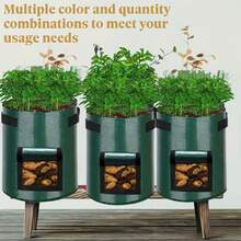 4 Packs 3-Gallon 7-Gallon 10-Gallon Garden Potato Planting Bags With Lids And Handles, Breathable Fabric Pots, Heavy-Duty Vegetable Planting Bags For Tomatoes, Fruits, Carrots, Onions, Potatoes, Strawberries, And Other Vegetables - Dark Green - View 3