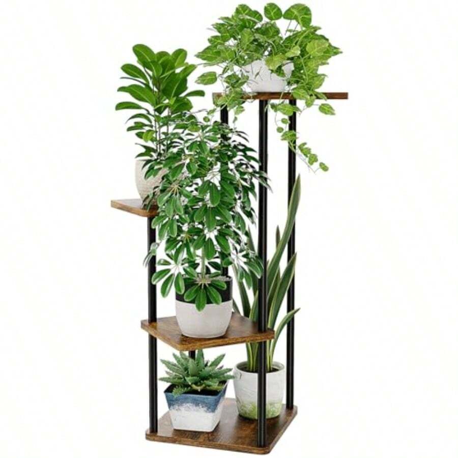 Bamworld Soporte de Metal para Plantas de Interior para Múltiples Plantas Pequeño Soporte de Flores de Esquina para Patio Jardín Balcón Sala de Estar Dormitorio 4 Niveles Marrón - Marrn - Ver 1