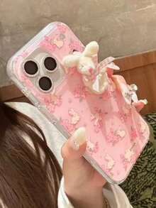 Y2K 时尚可爱 3D 兔子蝴蝶结花朵手机壳，兼容 17 Pro Max、17 Pro、17、17 Air、16 Pro Max、16 Pro、16、16 Plus、15 Pro Max、15 Pro、13 Pro Max、14 Pro、12 Pro Max、15、14、13、12、11，少女款手机壳 - 花朵兔子 - 查看 3