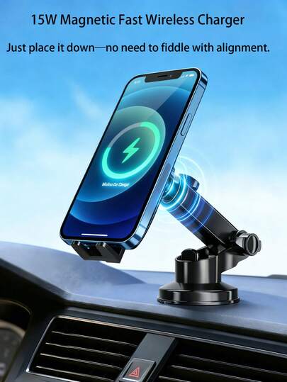 Apple MagSafe 15W Fast Wireless Car Charger [15W Fast Charging, 30+ Lbs Strong Suction Cup And 2800gf Magnetic Support], 360° Adjustable Car Phone Holder Suitable Compatible With Apple 17, 16, 15, 14, 13, 12 Series 11 Fast Charging Magnetic Wireless Car Charger Dashboard Air Vent Mount