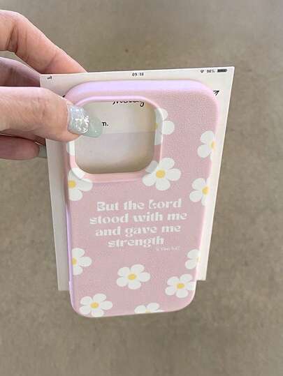 花朵图案单件装，大孔皮革粉色防震手机壳，TPU材质，适合作为节日礼物，兼容苹果Xs/Xsmax/Xr/11/12/13/14/15/16pro/Promax/14/15/16plus/17，男女通用