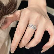 1枚不锈钢蕾丝水钻戒指，甜美可爱，奢华小众百搭，送给女朋友的礼物 - 銀色 - 查看 6