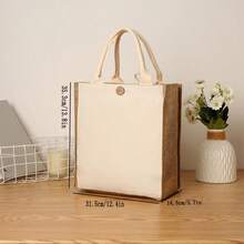 Bolso de mano de mujer de lino retro de unicolor, de gran capacidad, reutilizable para uso diario, compras y reuniones - Albaricoque - Ver 5