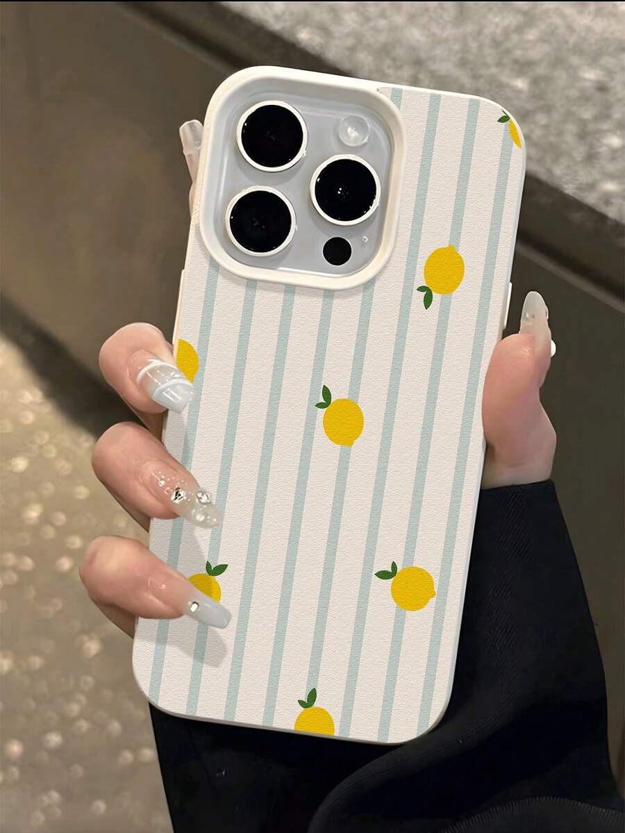 1个白色条纹柠檬极简全包覆TPU防震手机壳，兼容苹果17、16、15、14、13、12、11 Pro Max、Air和Series系列 - 彩色 - 查看 1