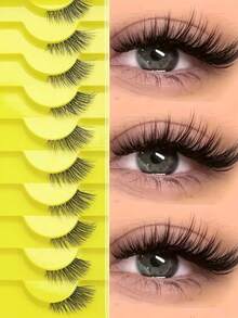 10 Pairs Half Eye False Eyelashes With Yellow Base, Transparent Stems, More Fit For Eye Makeup, Natural And Lightweight, Perfect For Beginners, Reusable And Durable, Suitable For Daily Life, Work, Travel, Holiday Celebrations, Parties And Various Occasions, Comfortable To Wear Without Burden, Create Natural Charming Eyes Easily - View 5