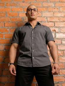 Men's Short Sleeve Shirt Premium Quality Light And Fresh Fabric Easy To Iron - 淺灰色 - 查看 7
