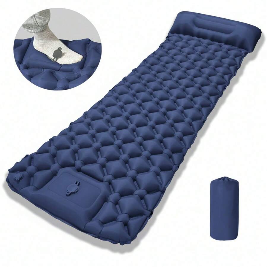 Colchoneta Inflable de Camping Inflado Semiautomático con Mecanismo de Inflado Sencillo Resistente y Cómodo - Azul - Ver 1