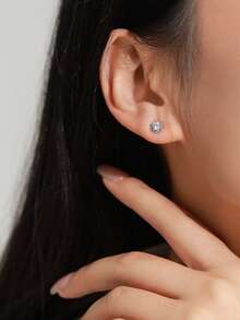 1 Đôi bông tai bạc 925 đính đá Zirconia hình hoa hướng dương lấp lánh, thích hợp cho nữ giới đeo hàng ngày, đi nghỉ mát, hẹn hò, cũng có thể dùng làm quà tặng. - Bạc - Xem 3