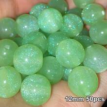 50颗8/12毫米浅绿色闪亮亮片 - 合成圆形珠子，带彩虹光泽，适用于珠宝制作、手链、项链 - 母亲节DIY工艺品，珠宝制作珠子 - 淺綠色 - 查看 7