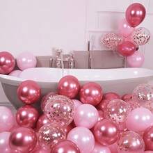 52个珍珠粉色金属亮片气球套装，适合生日派对装饰、婚礼、新娘送礼会、婴儿派对 - 查看 6