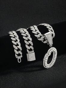 嘻哈风镶钻链，配定制草书字母吊坠，镀金项链，个性化首字母首饰 - 嘻哈字母項鍊 - 查看 39