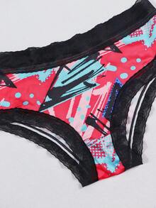 Dircho 5pcs Women's Random Print Briefs With Contrast Elastic Waistband, Soft Stretchy Underwear Set Featuring Floral, Graffiti & Heart Patterns, Breathable Multipack For Daily Wear - Multicolor - View 7