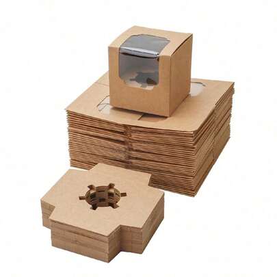 10pcs/20pcs/50pcs Window Bread Box, Pastry Box, New Large Square Bakery Box, Small Kraft Paper Cake Box, Suitable For Cookies, Macarons, Mini Snacks, Suitable For Holidays, Parties, Cupcake Boxes, Birthday Gift Packaging