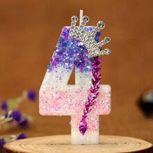 Numeric Birthday Candle, Crown Cake Candle, Purple And Pink Glitter Cake Decorations For Anniversary Celebration - Multicolor - View 8