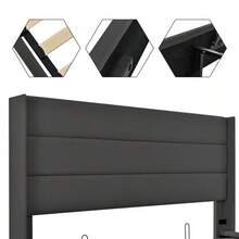 Storage Bed, Upholstered Bed, Hydraulic Double Bed 140x200cm, Mattress Included, Wooden Slatted Base, Metal Slatted Bed Frame, Linen, Grey - Dark Grey - View 8