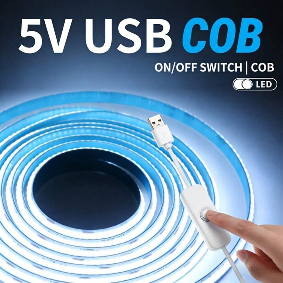 LQHZMYY 5V USB COB 高亮度 LED 燈條 1-5M 自黏式 按鈕控制 電視背光 臥室居家 婚禮聖誕萬聖節派對 室內裝飾夜燈