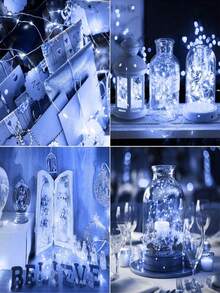 20pcs Battery Operated LED Mini Star Lights, Twinkle Fairy String Lights For Mason Jars, Wedding, Party, Christmas Decor; 200cm Silver Wire Mini Lights For Bedroom, Wedding, Mason Jar DIY, Christmas Wreath, Party Decoration, Warm White, Battery Powered Star Lights, Mason Jar Lights, Firefly Lights For DIY Party Wedding - White Light - View 7
