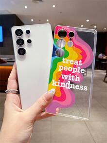 1pc Fashionable Rainbow Ripple Letter Pattern Transparent Soft TPU Shockproof Anti-Scratch Anti-Fingerprint Protective Phone Case, Camera Lens Protection Compatible With Samsung, Nothing, Pixel, - Multicolor - View 3