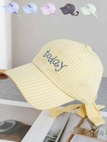 Mũ lưỡi trai thời trang kẻ sọc thêu chữ, có nơ thắt cổ, vành điều chỉnh được, mũ chống nắng đa năng dành cho nữ. - A - Xem 8