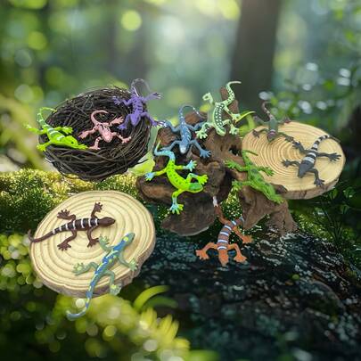 12pcs Mini PVC Animal Model Set - Realistic Simulation Reptile Toys, Multiple Colors Available - Mini Lizard, Gecko, Frog, Snake, Turtle Static Models - Ideal For Birthday Decor, Party Favors, Classroom Rewards And Halloween Reptile Party Toys.